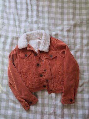 Cat & Jack Orange Corduroy Jean Jacket with Cream Sherpa Collar